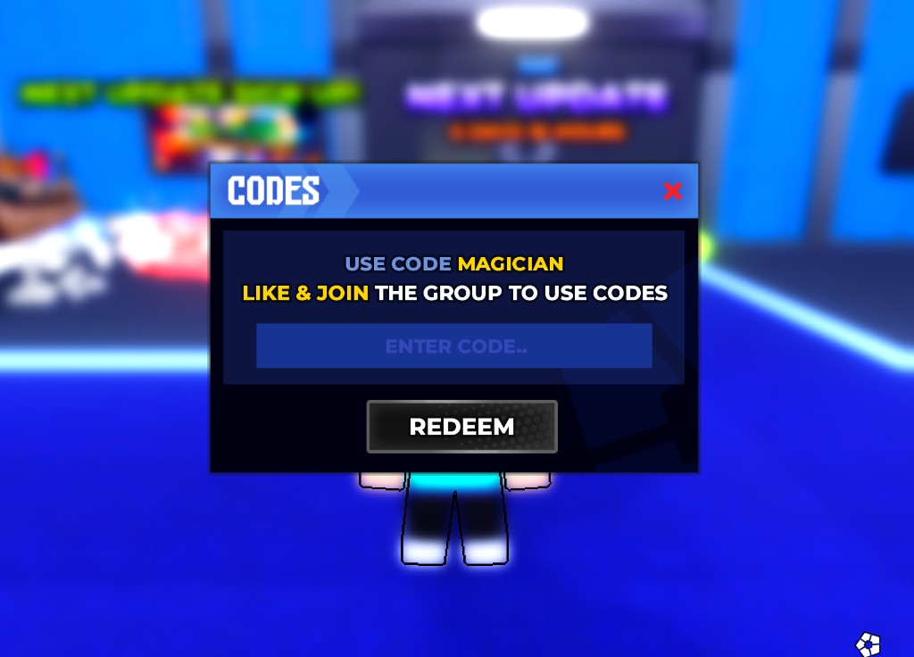 Blue Lock: Rivals Codes window — enter a code and press Redeem (like and join the group required)